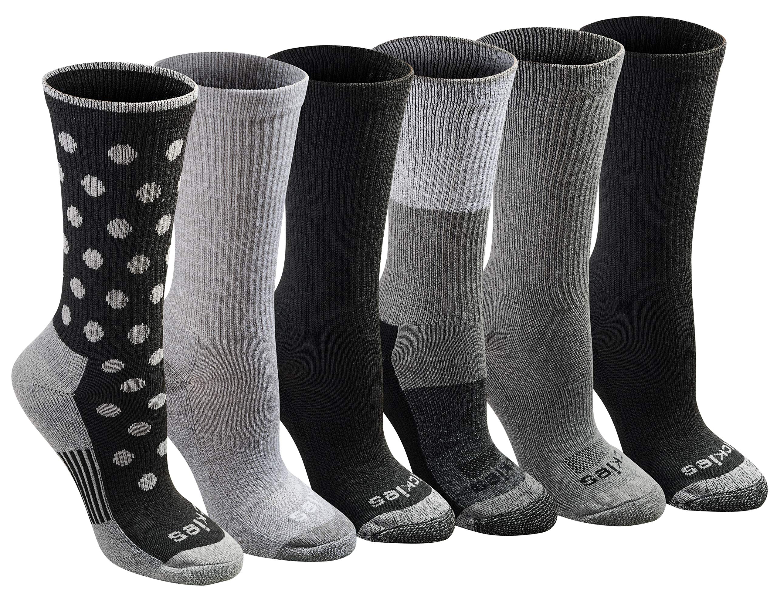 Dickies Women's Dri-Tech Moisture Control Crew Socks - Black Dot Assorted, Size M (6 Pairs)